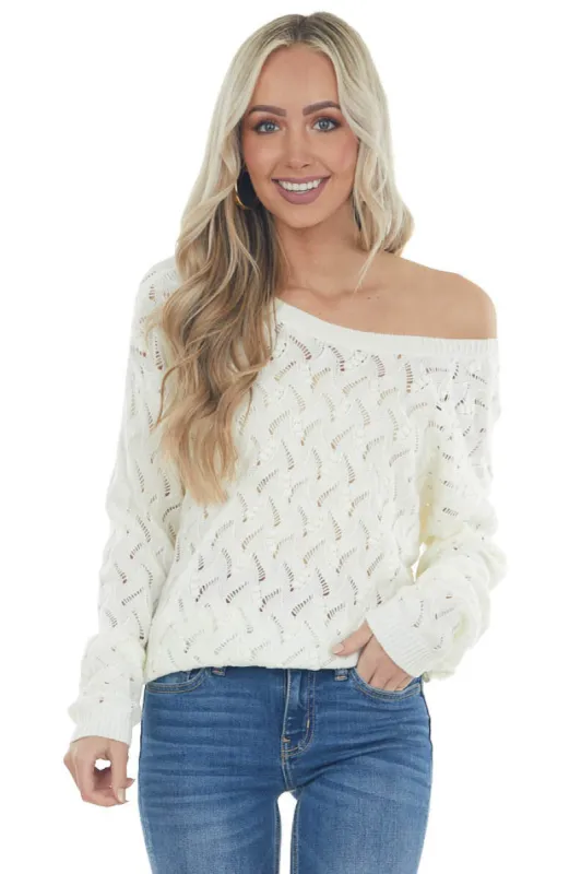 Cream Open Back Pointelle Knit Sweater sold by Lime Lush