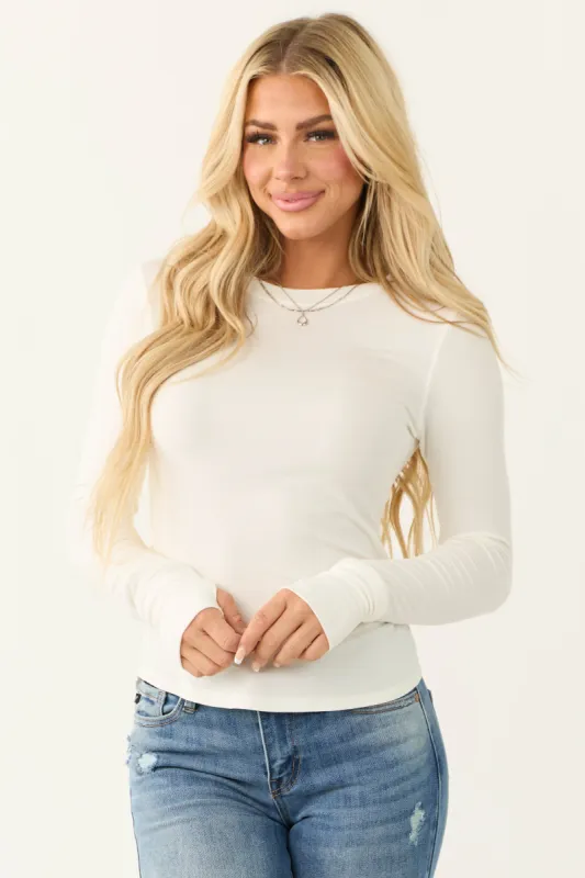 Ivory Knit Round Neck Long Sleeve Top sold by Lime Lush