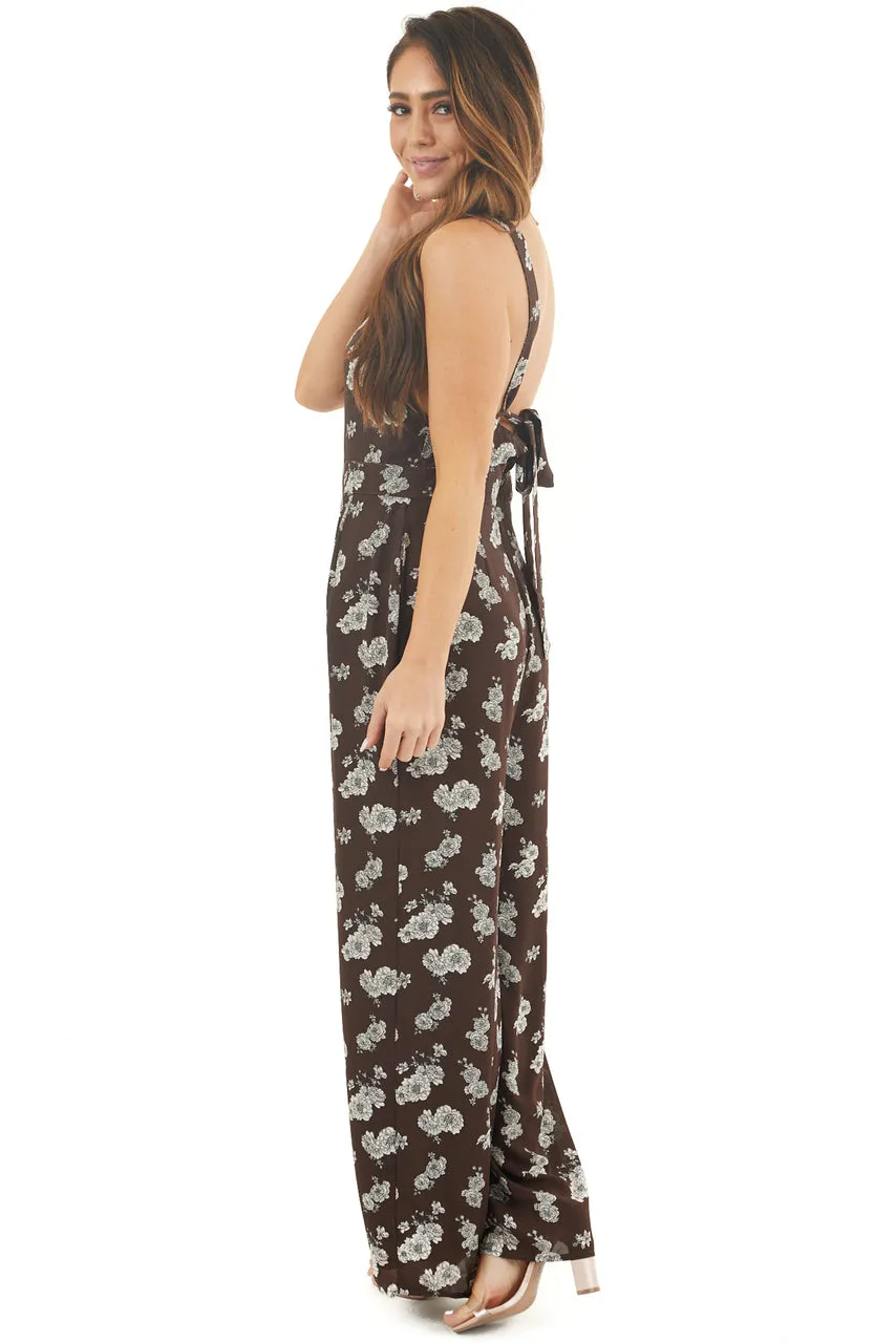 Chocolate Floral Print High Neck Jumpsuit with Side Pockets sold by Lime Lush product image thumbnail 5