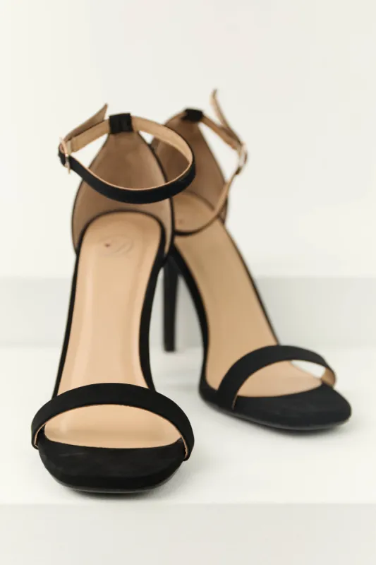 Black Nubuck Ankle Strap High Heels sold by Lime Lush