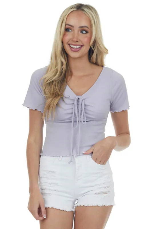 Pale Lavender Ruched Front Short Sleeve Knit Top sold by Lime Lush