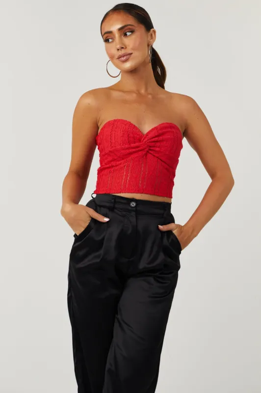 Ruby Front Twist Strapless Crochet Crop Top made by Le Lis