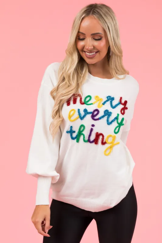 Off White 'Merry Everything' Long Sleeve Sweater sold by Lime Lush