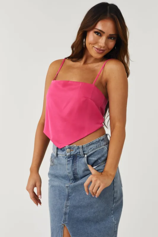 Hot Pink Satin Cropped Handkerchief Style Cami sold by Lime Lush
