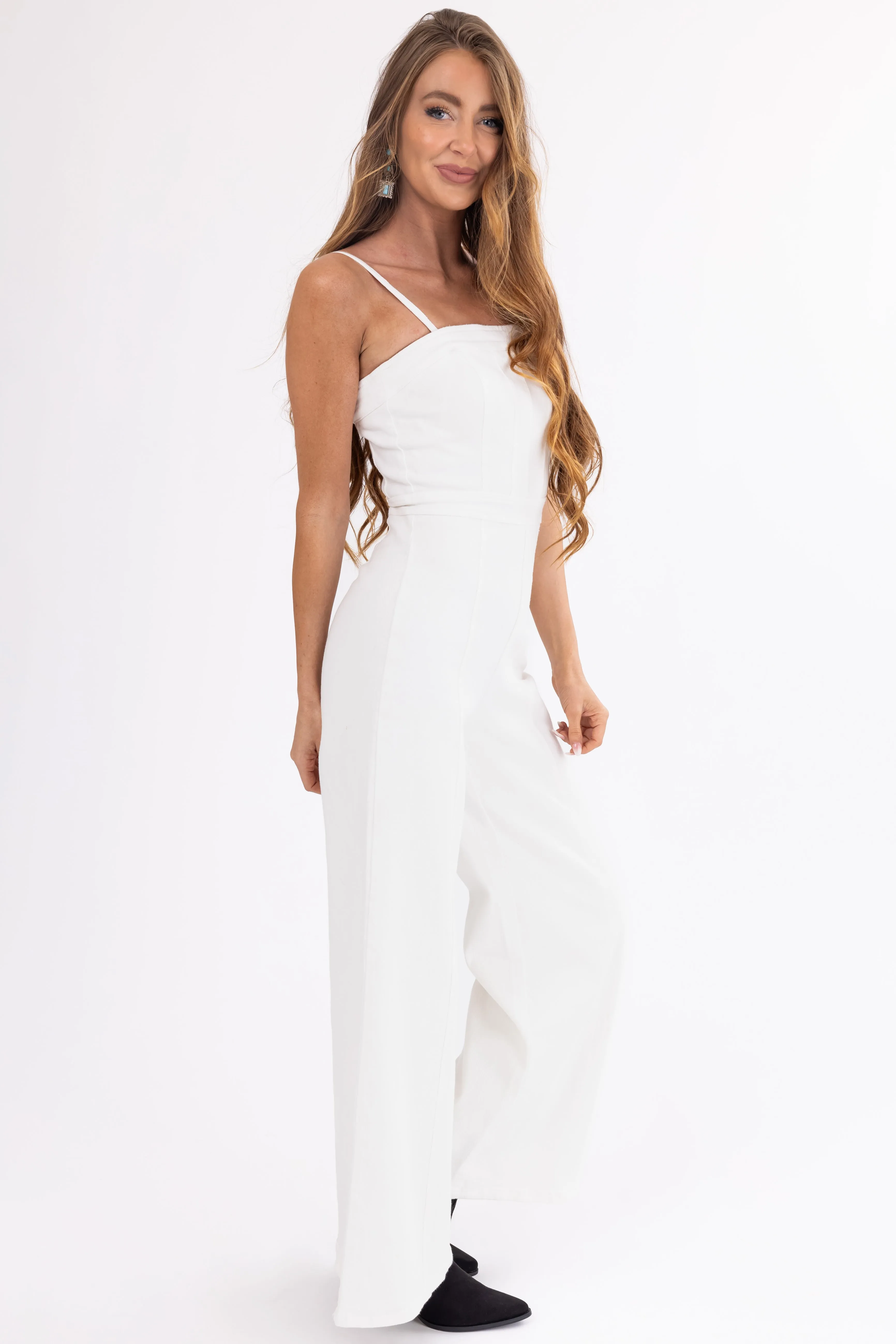 Flying Tomato Off White Sleeveless Denim Jumpsuit sold by Lime Lush product image thumbnail 5
