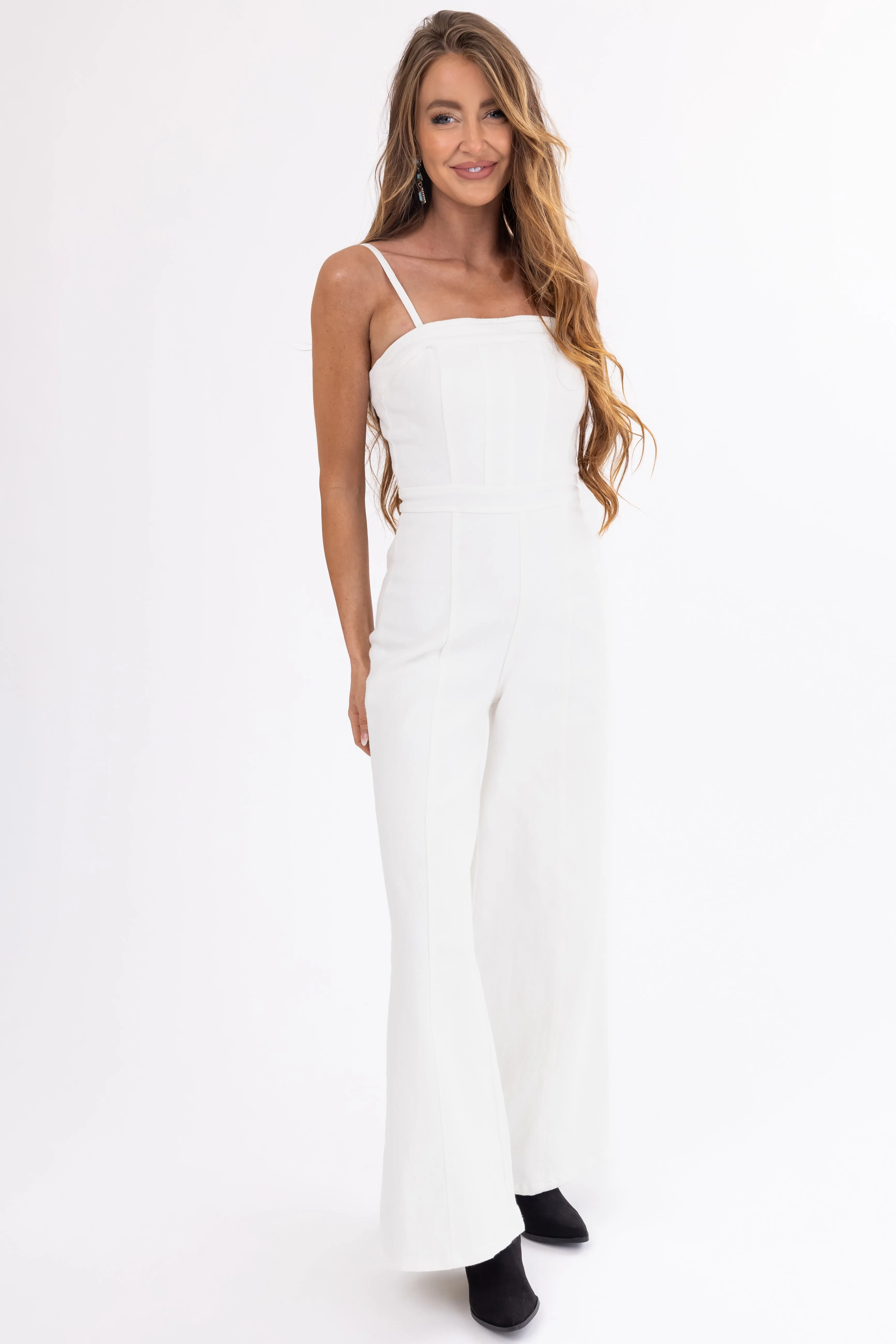 Flying Tomato Off White Sleeveless Denim Jumpsuit sold by Lime Lush product image thumbnail 3