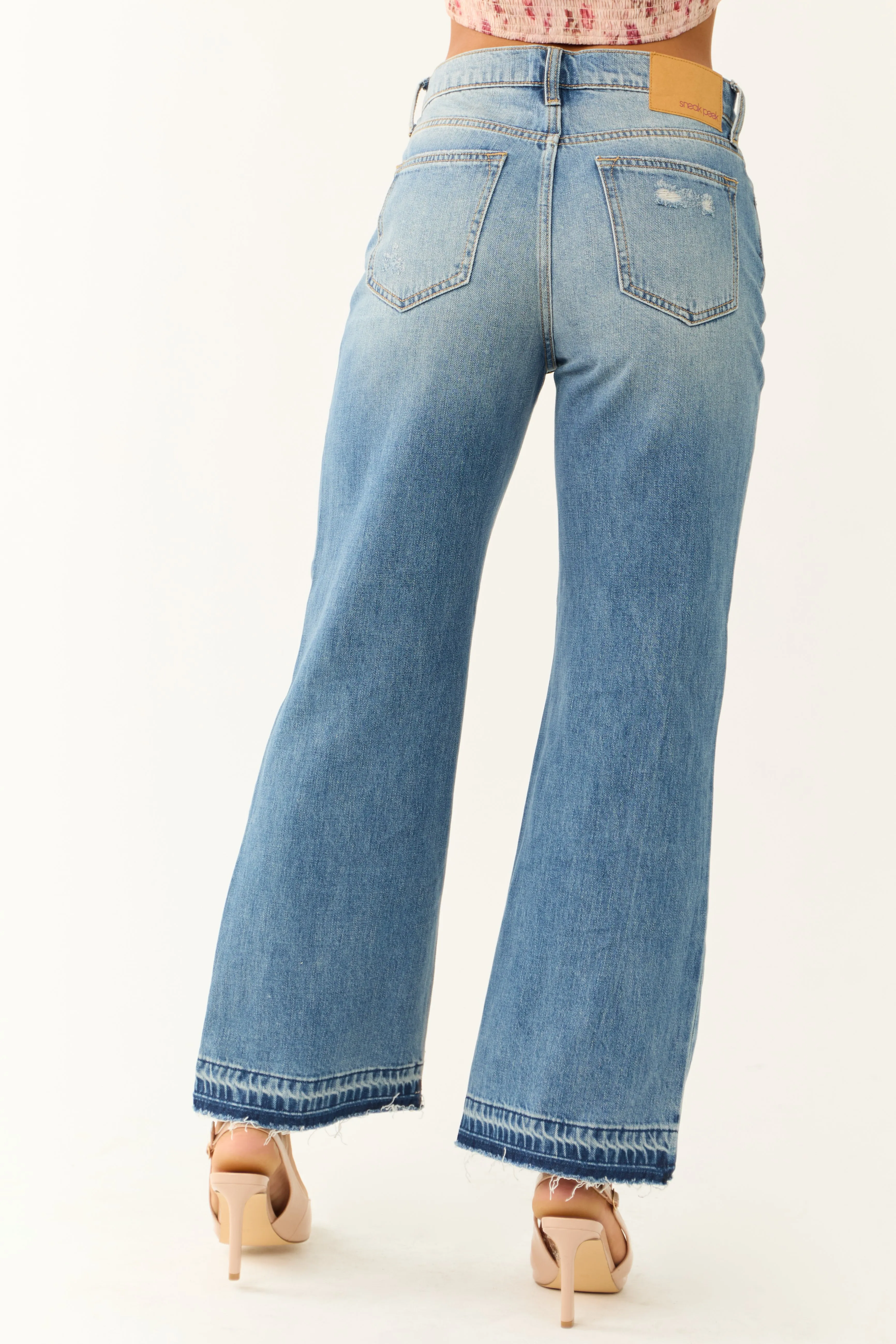 Sneak Peek Medium Wash Distressed Hem Jeans sold by Lime Lush product image thumbnail 4