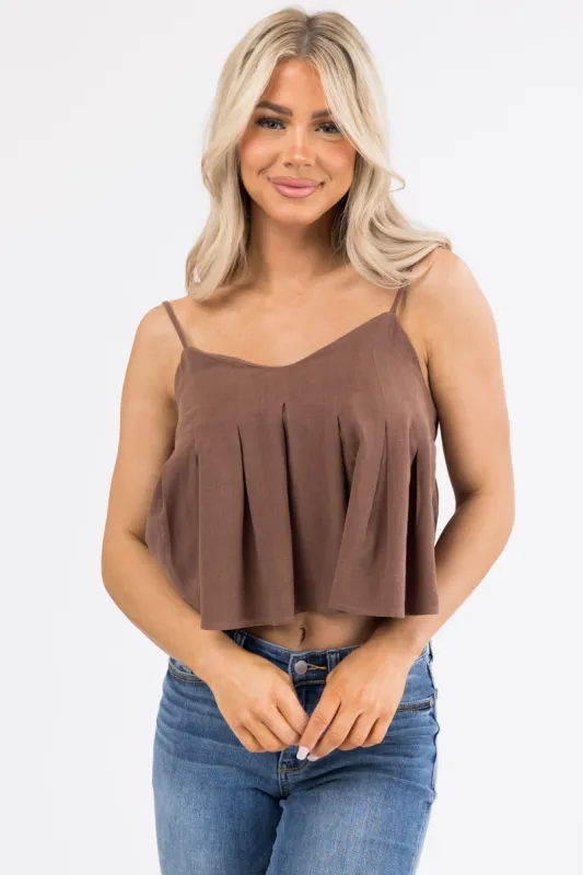 Cocoa Pleated Linen Flounce Cami Top sold by Lime Lush