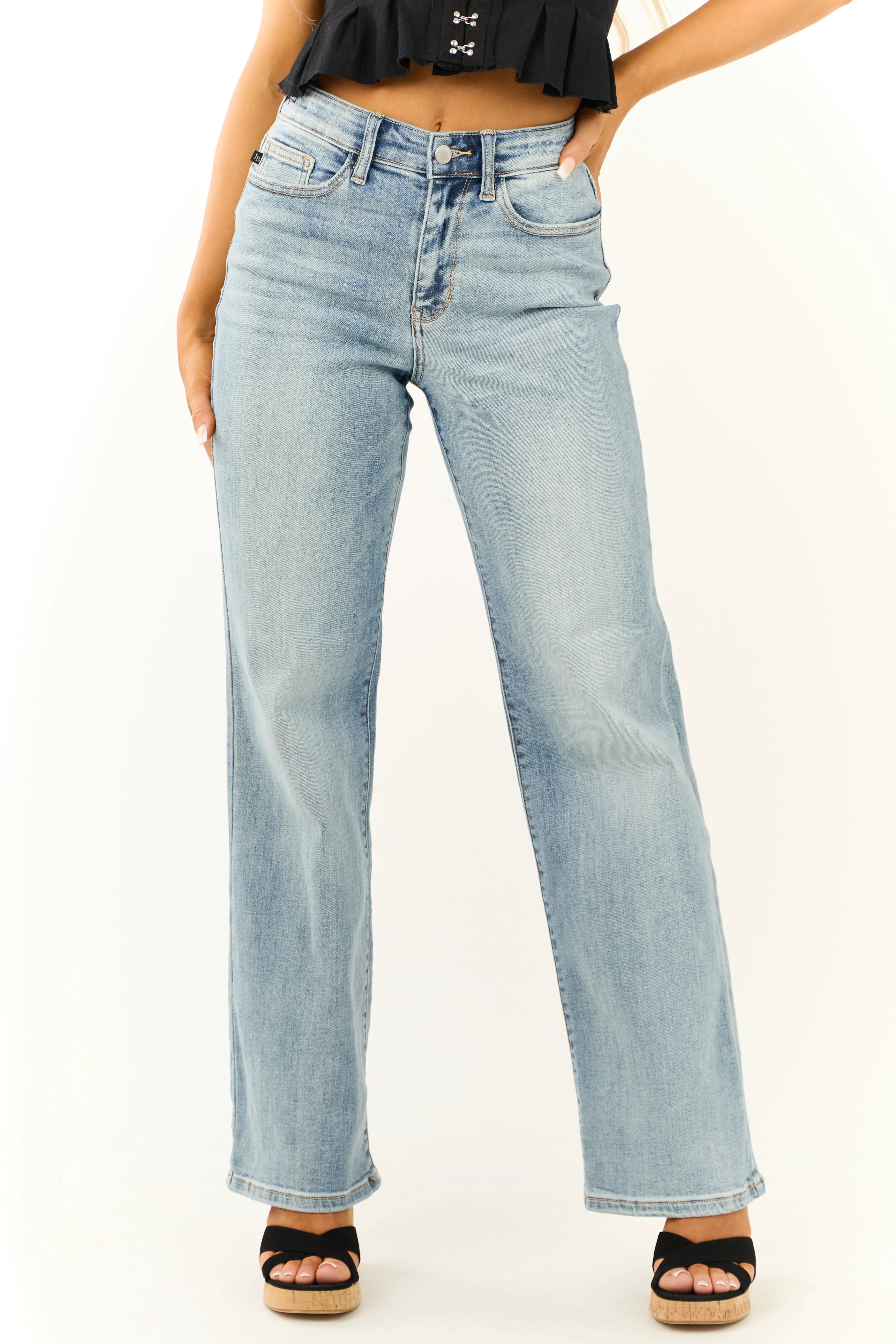 Judy Blue Light Wash High Rise Straight Leg Jeans sold by Lime Lush product image thumbnail 2