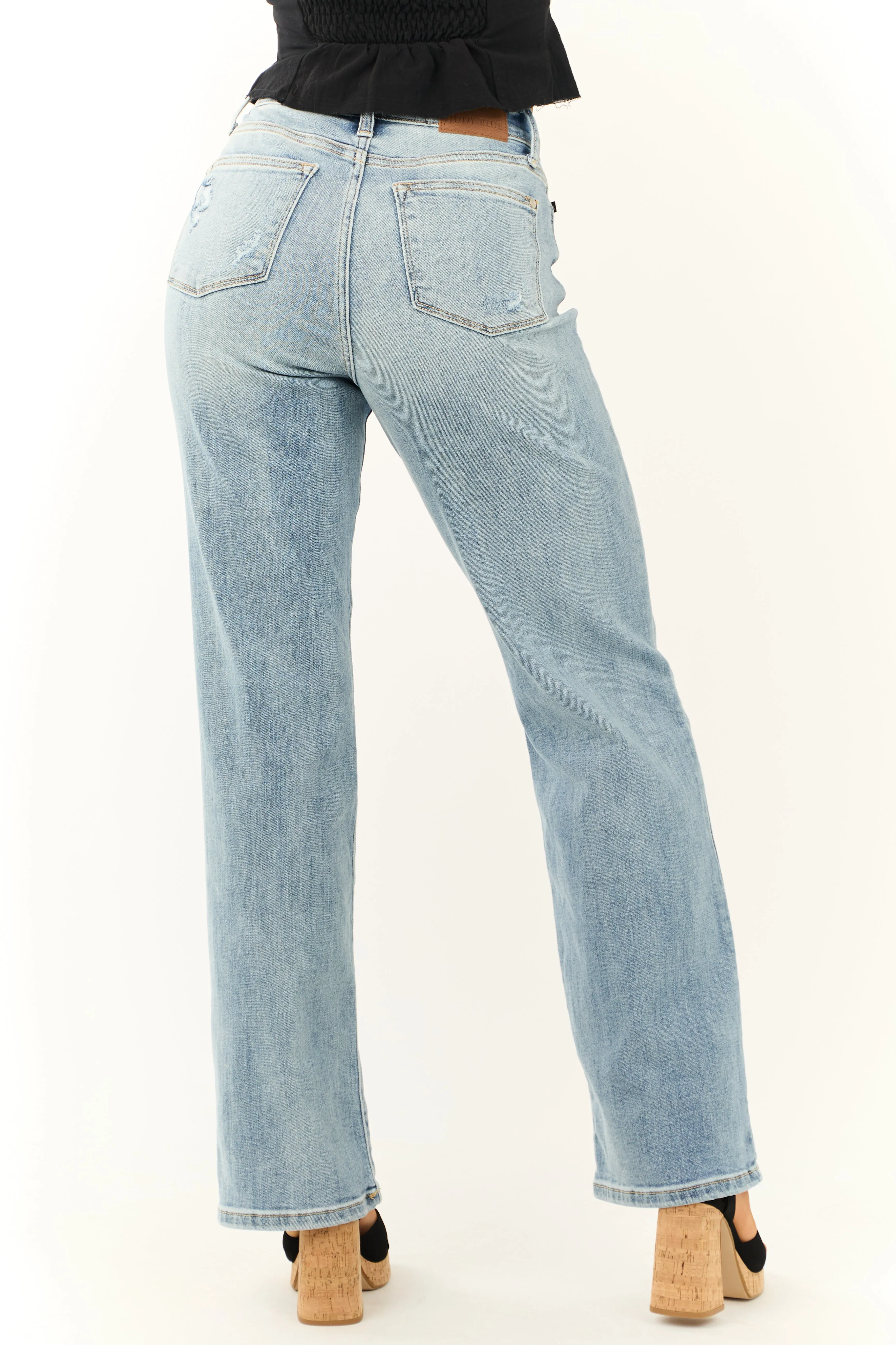 Judy Blue Light Wash High Rise Straight Leg Jeans sold by Lime Lush product image thumbnail 5
