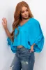 Azure Satin Kimono Sleeve V Neck Crop Top sold by Lime Lush