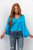 Azure Satin Kimono Sleeve V Neck Crop Top sold by Lime Lush