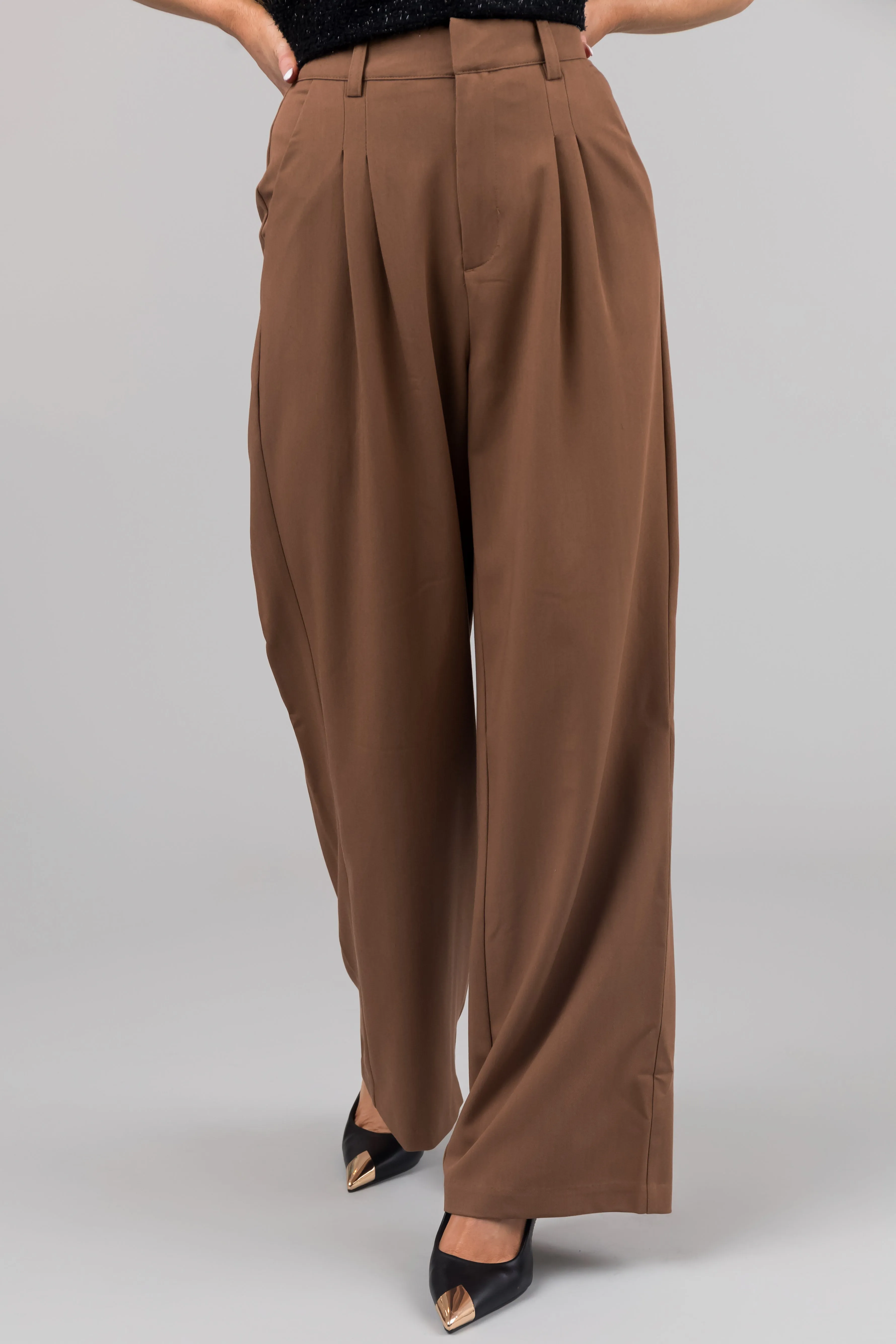 Sepia Pleated High Waisted Wide Leg Pants sold by Lime Lush product image thumbnail 2