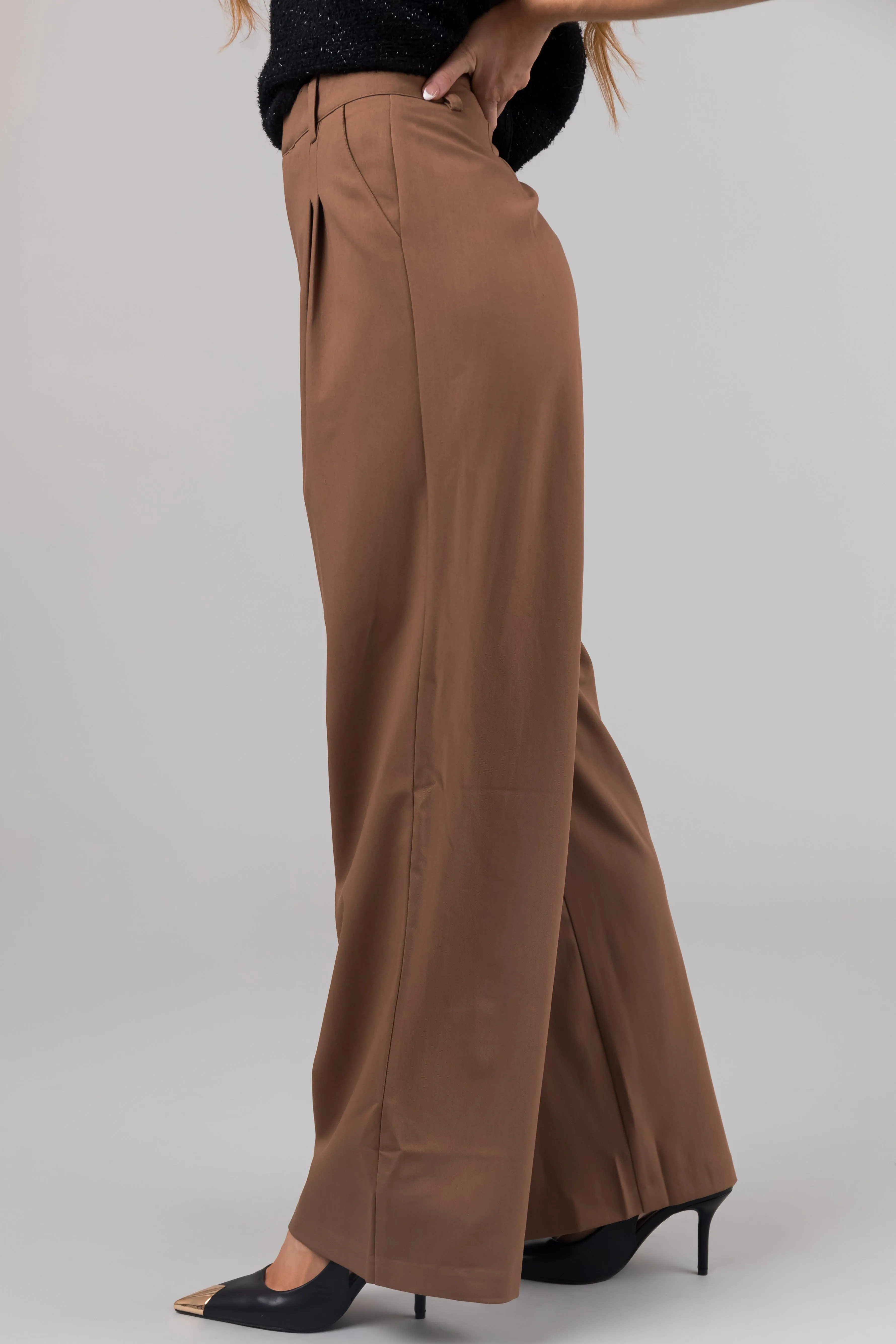 Sepia Pleated High Waisted Wide Leg Pants sold by Lime Lush product image thumbnail 3