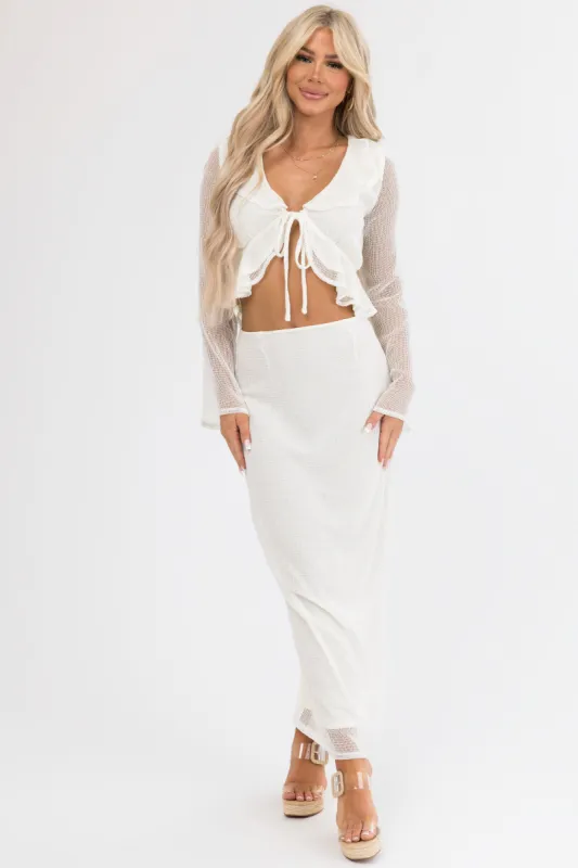 Cream Mesh Maxi Skirt with Back Slit sold by Lime Lush