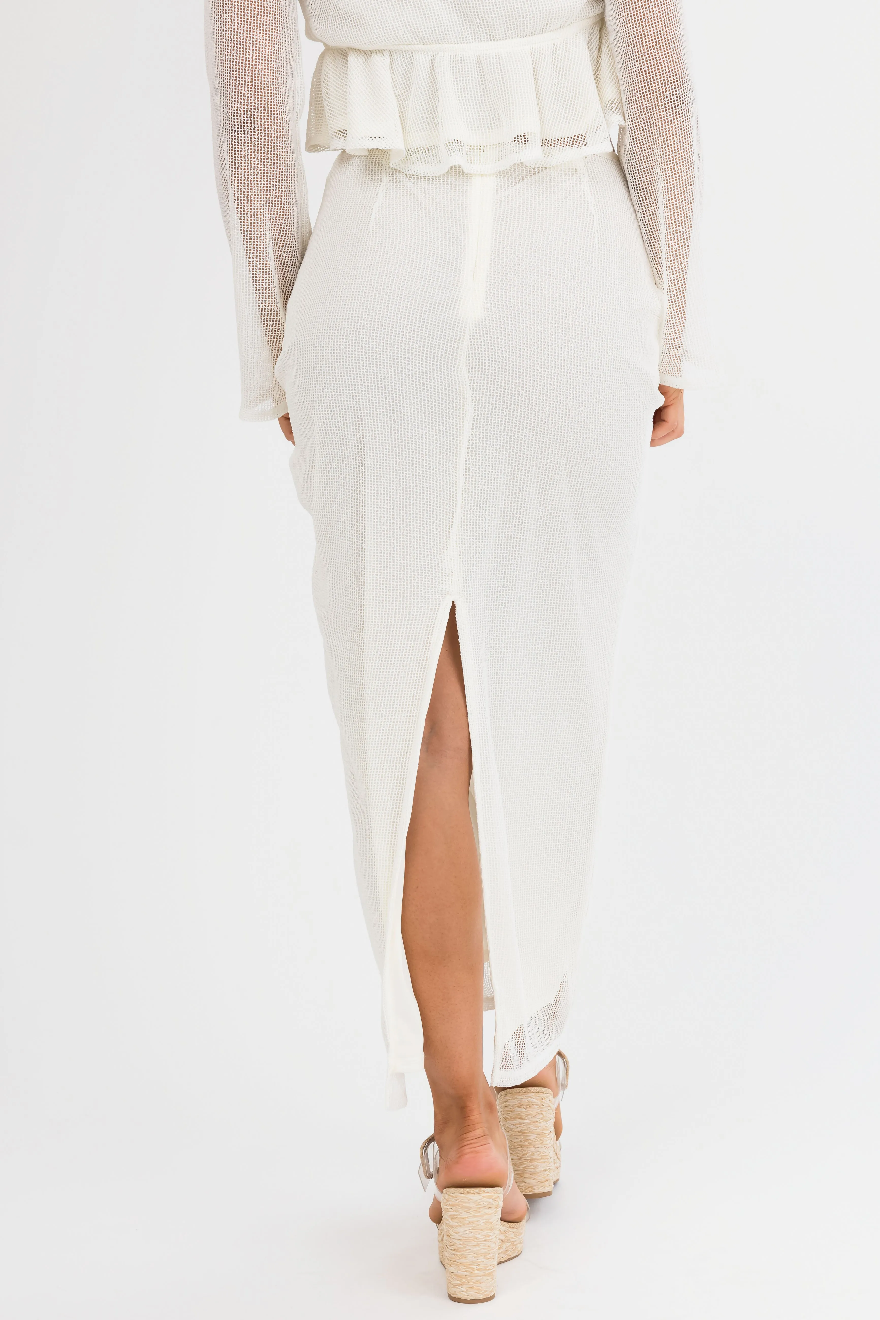 Cream Mesh Maxi Skirt with Back Slit sold by Lime Lush product image thumbnail 4