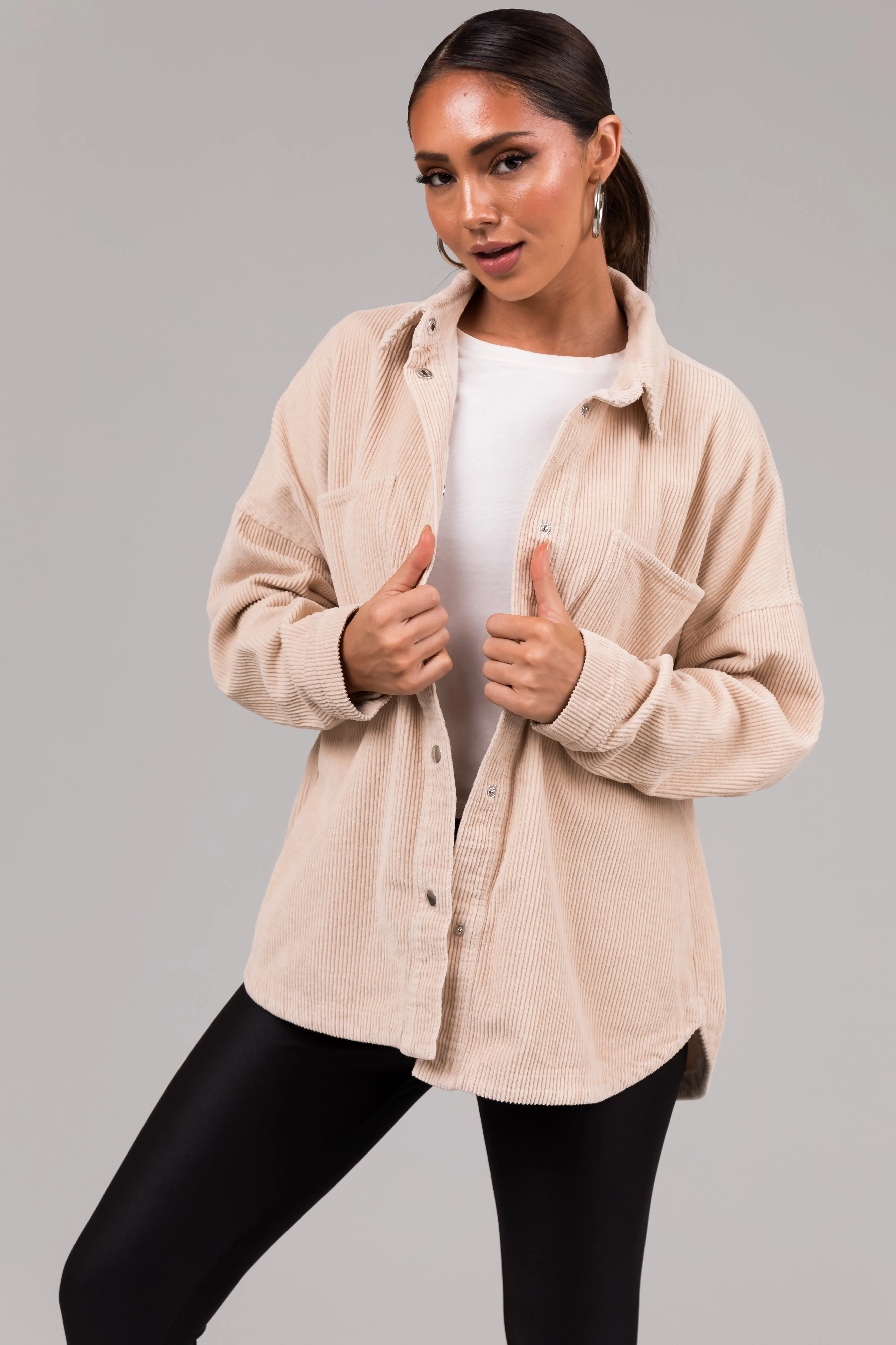 She+Sky Vanilla Snap Button Corduroy Shacket sold by Lime Lush product image thumbnail 2