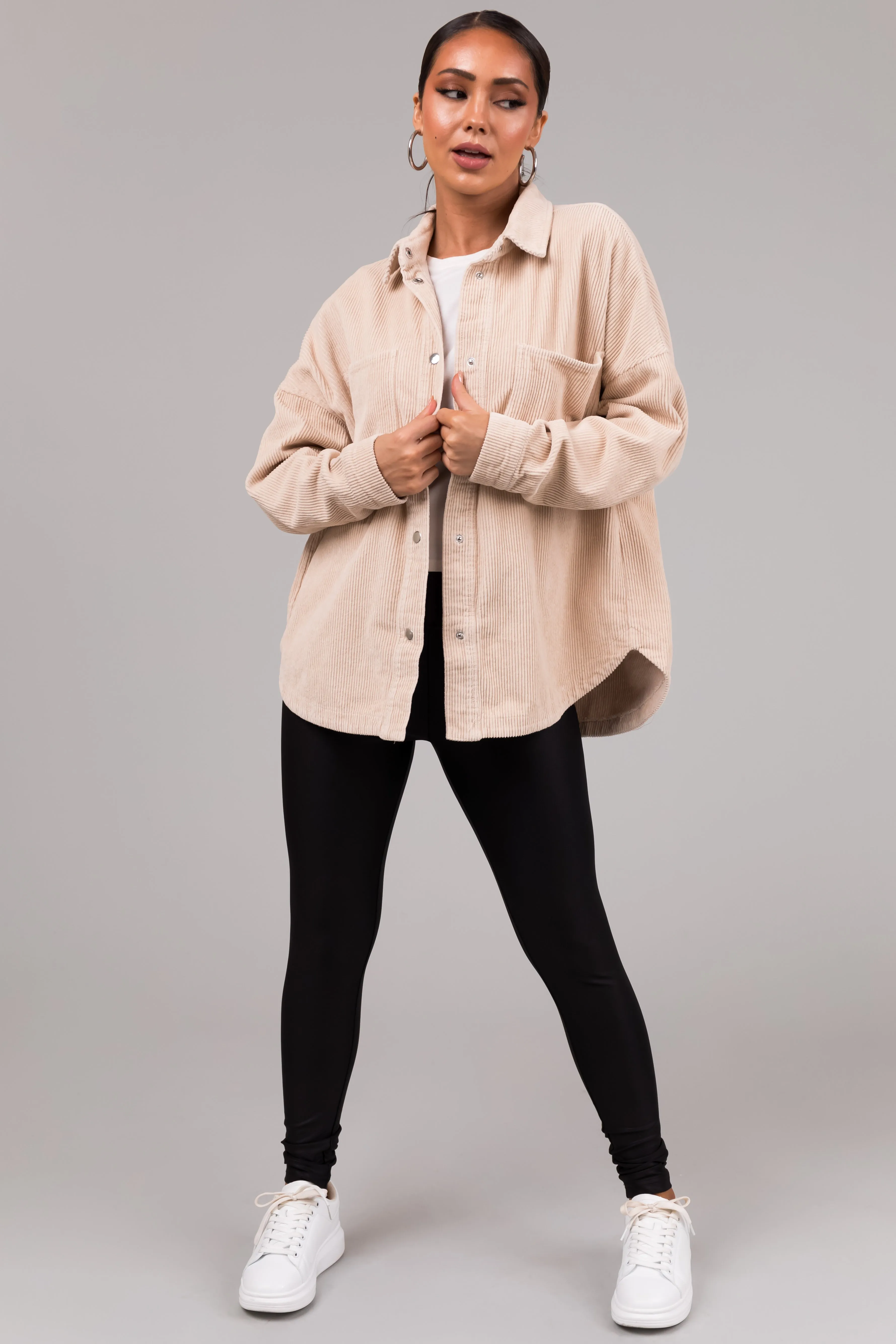 She+Sky Vanilla Snap Button Corduroy Shacket sold by Lime Lush product image thumbnail 3