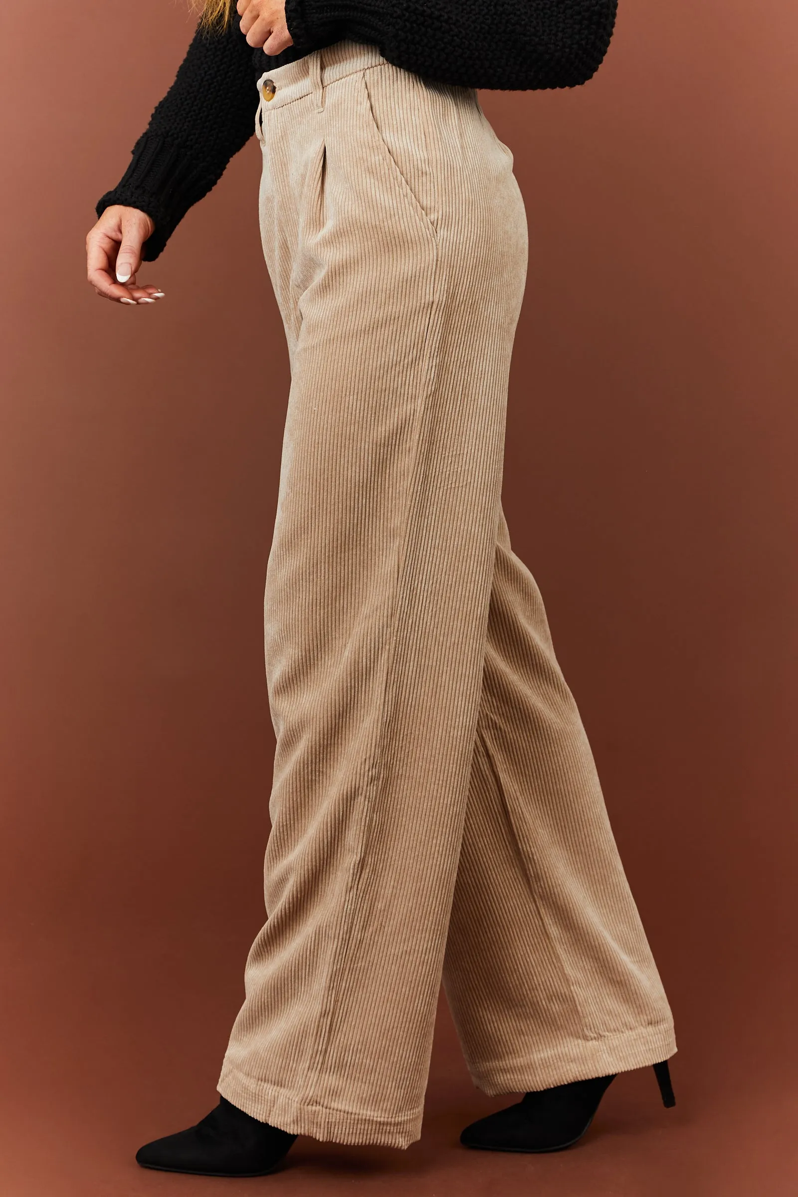 Desert Sand Corduroy Trouser Straight Leg Pants sold by Lime Lush product image thumbnail 3