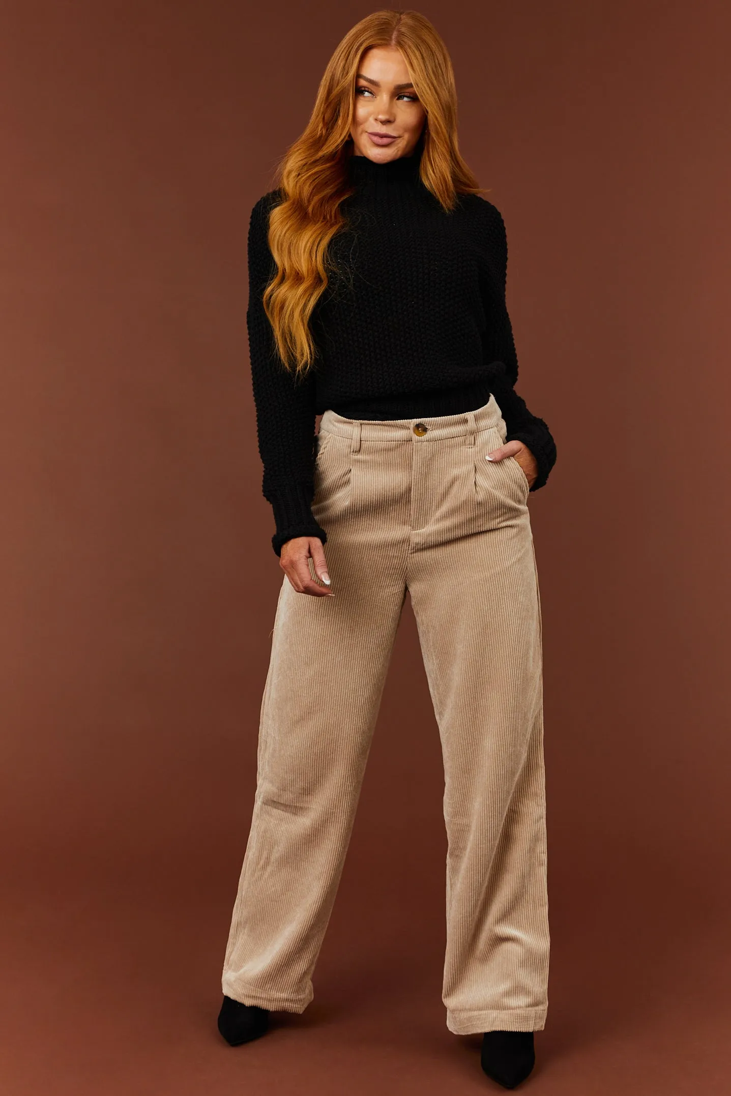 Desert Sand Corduroy Trouser Straight Leg Pants sold by Lime Lush