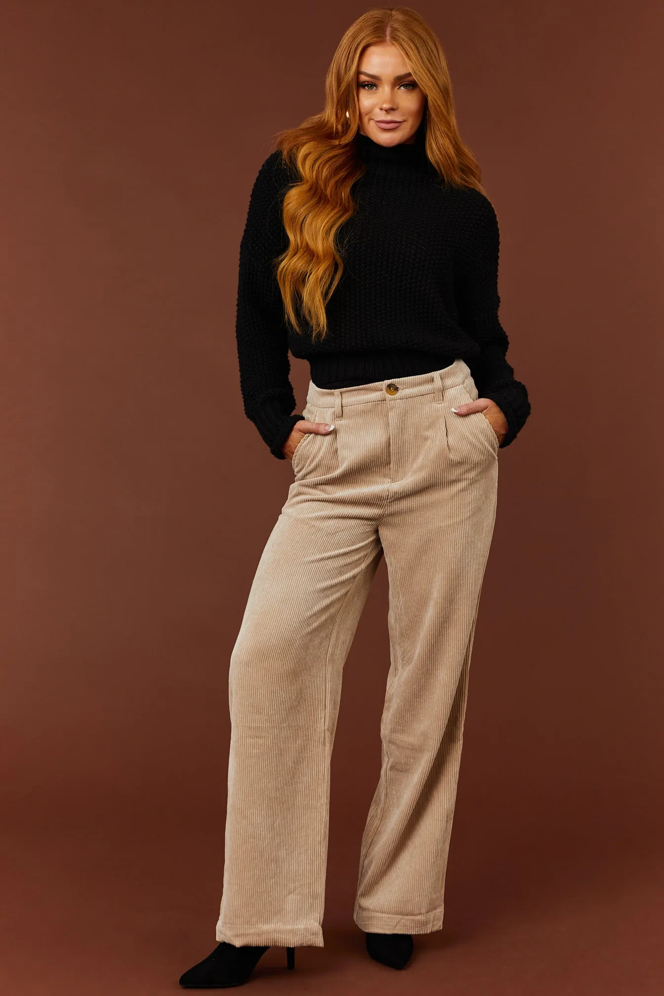 Desert Sand Corduroy Trouser Straight Leg Pants sold by Lime Lush product image thumbnail 5
