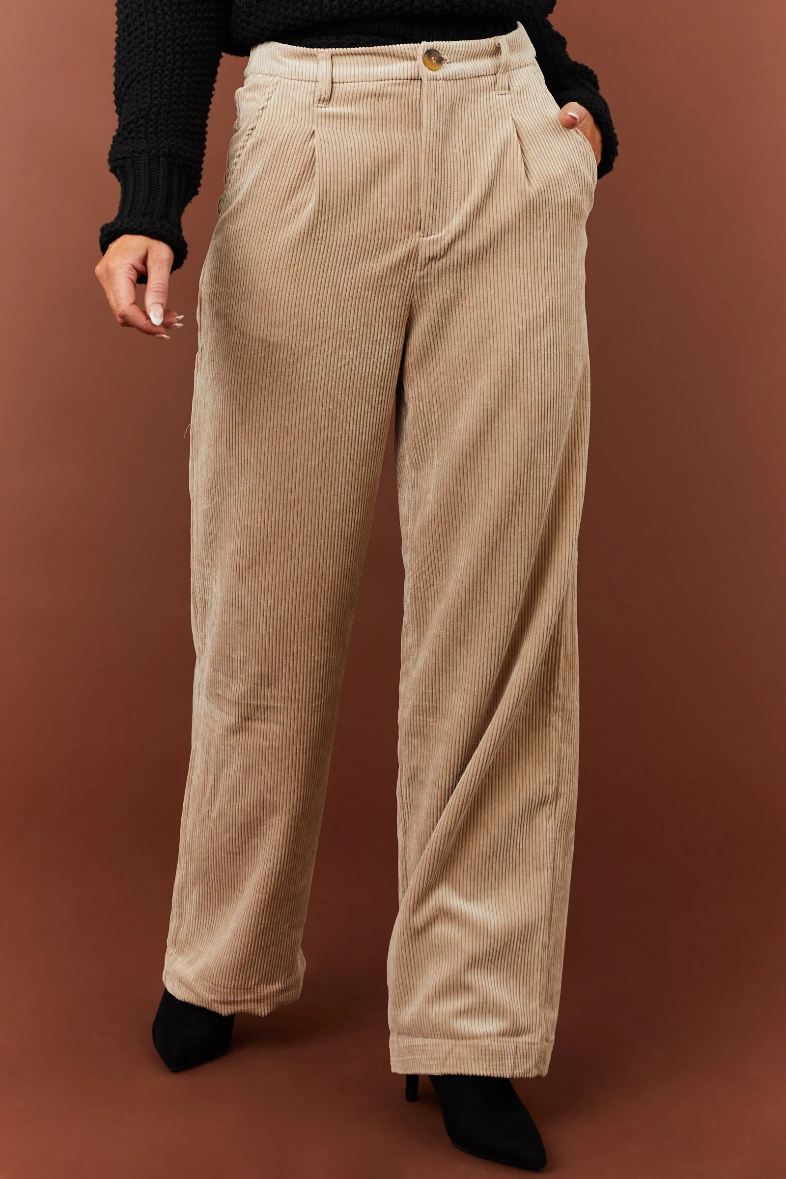 Desert Sand Corduroy Trouser Straight Leg Pants sold by Lime Lush product image thumbnail 2