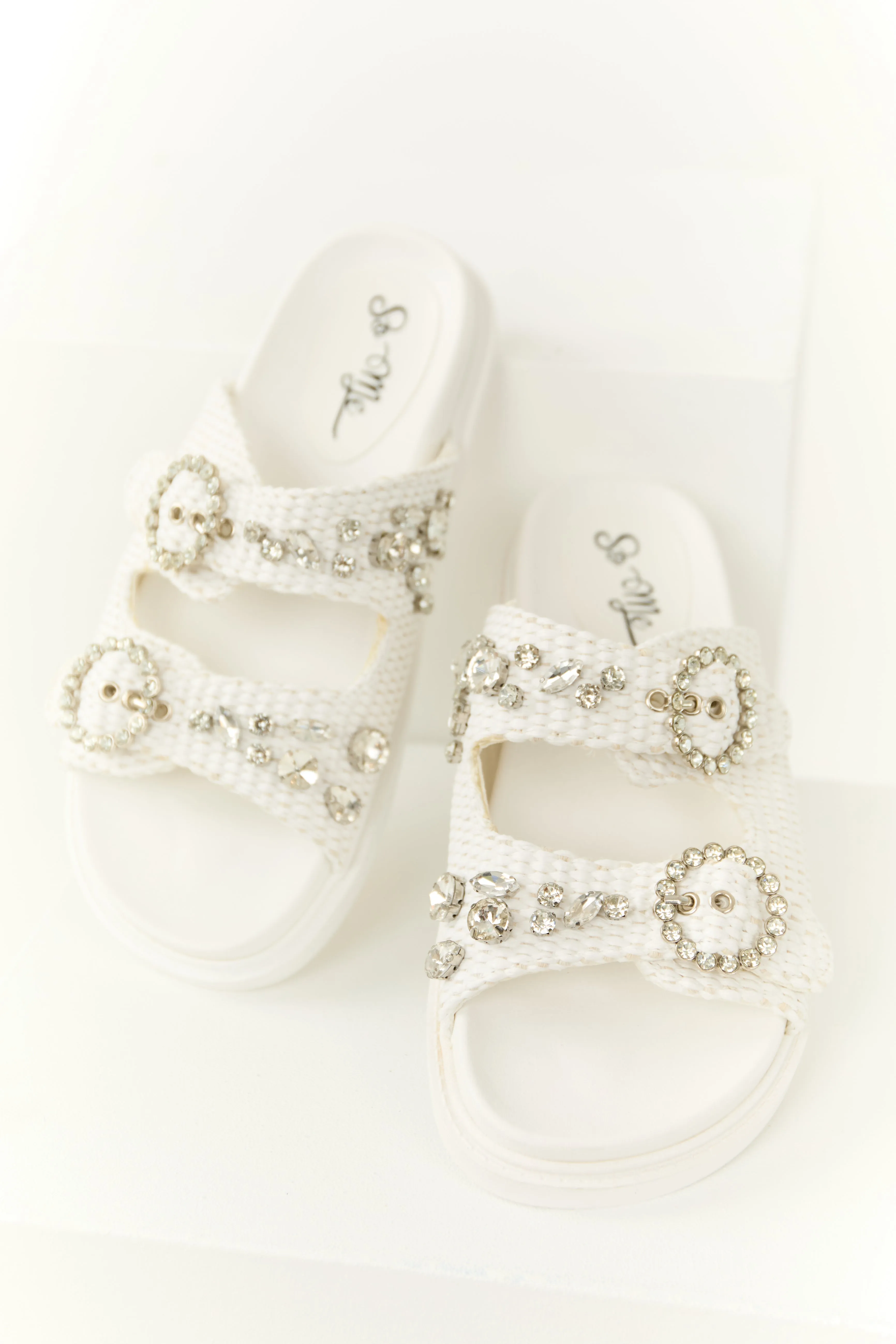 Off White Rhinestone Woven Strap Sandals sold by Lime Lush product image thumbnail 2