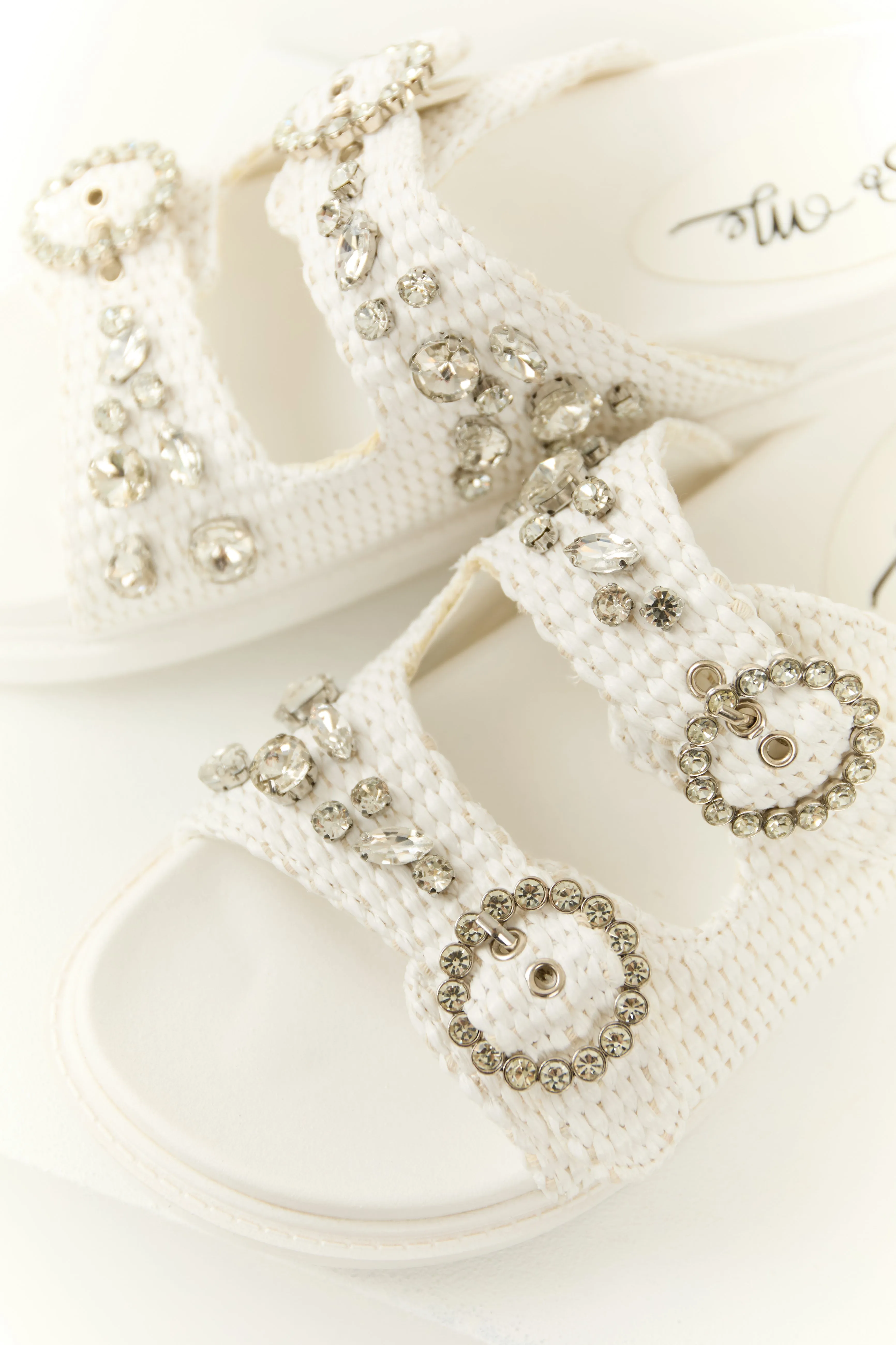 Off White Rhinestone Woven Strap Sandals sold by Lime Lush product image thumbnail 3
