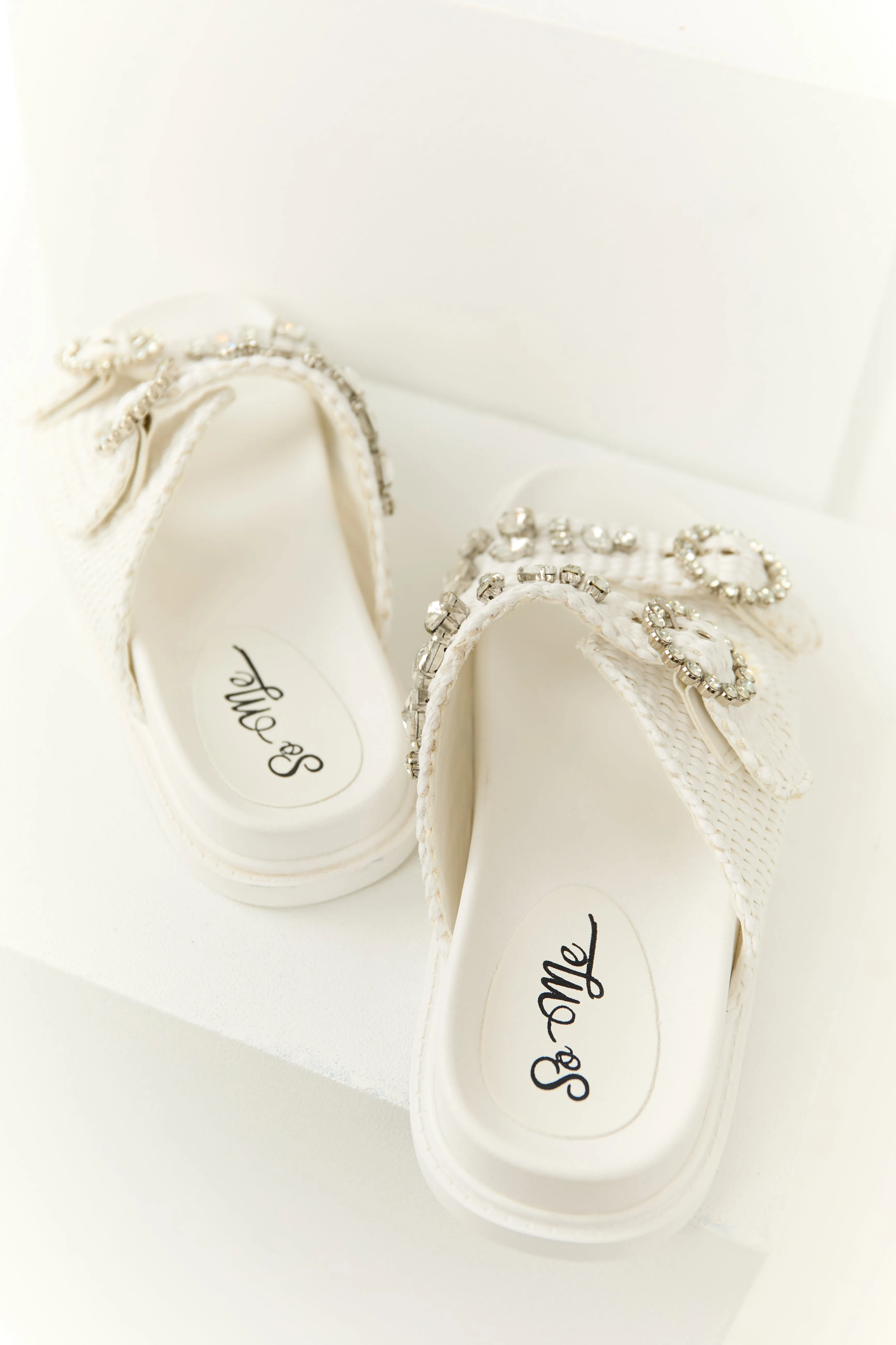 Off White Rhinestone Woven Strap Sandals sold by Lime Lush product image thumbnail 4