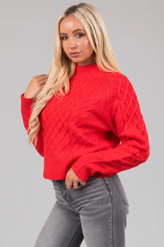Scarlet Mock Neck Cable Knit Sweater sold by Lime Lush