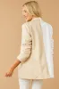 Beige and Off White Colorblock Silk Button Blazer sold by Lime Lush