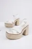 Ivory Cross Strap Espadrille Platform Block Heels sold by Lime Lush