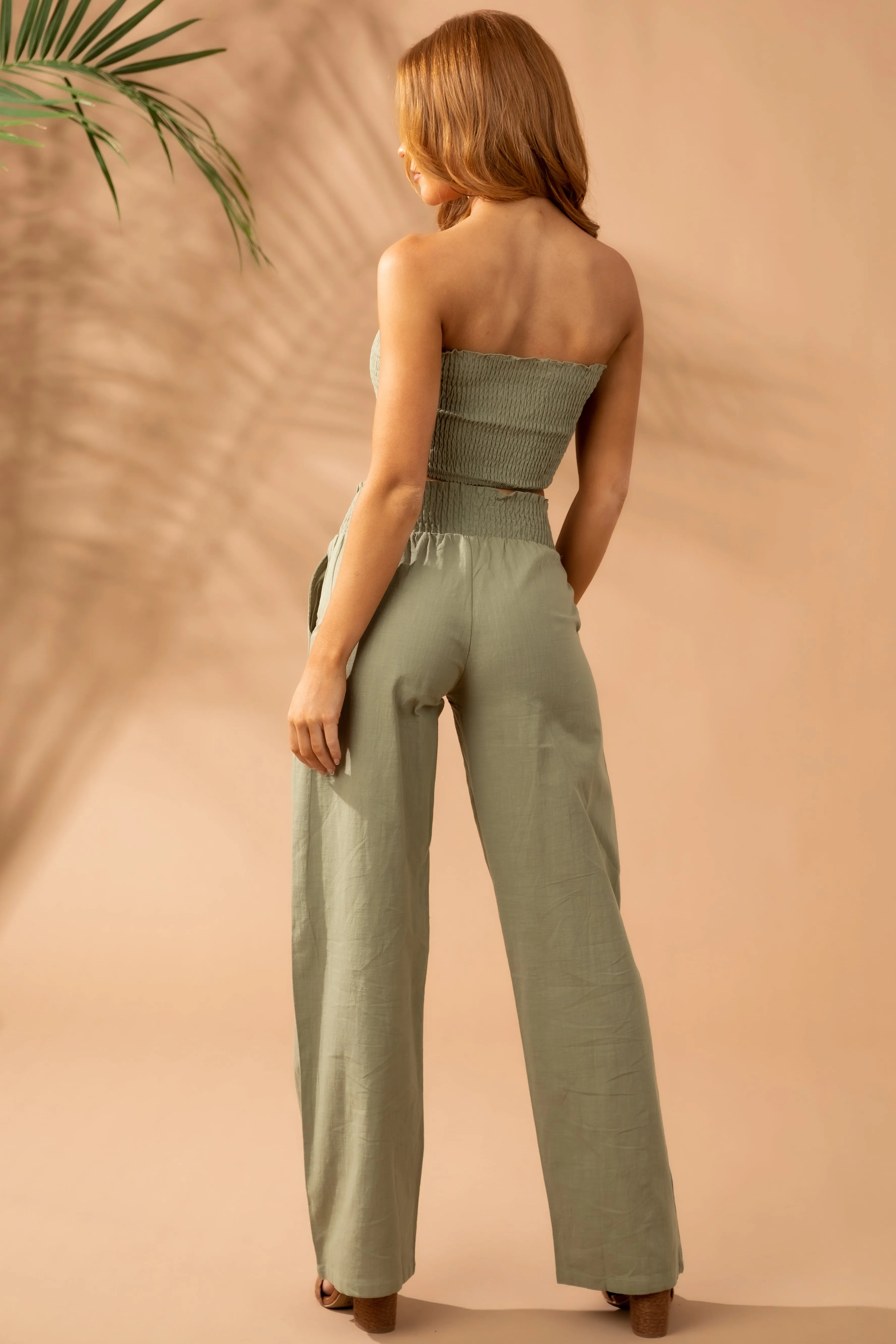 Dusty Olive Linen Bandeau and Pants 2 Piece Set sold by Lime Lush product image thumbnail 5