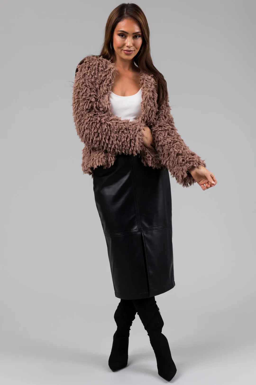 She+Sky Coffee Faux Fur Long Sleeve Jacket sold by Lime Lush product image thumbnail 3