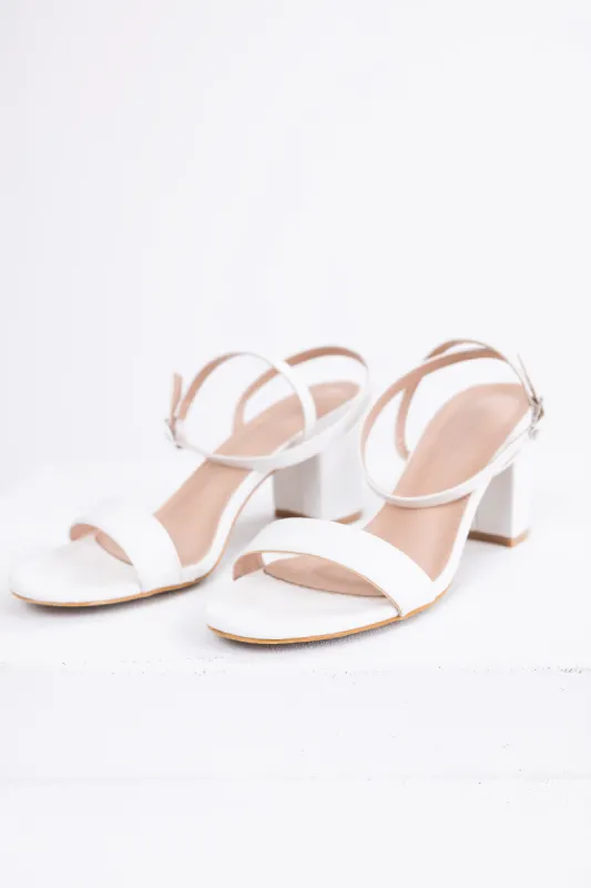 White Ankle Strap Block Heels sold by Lime Lush