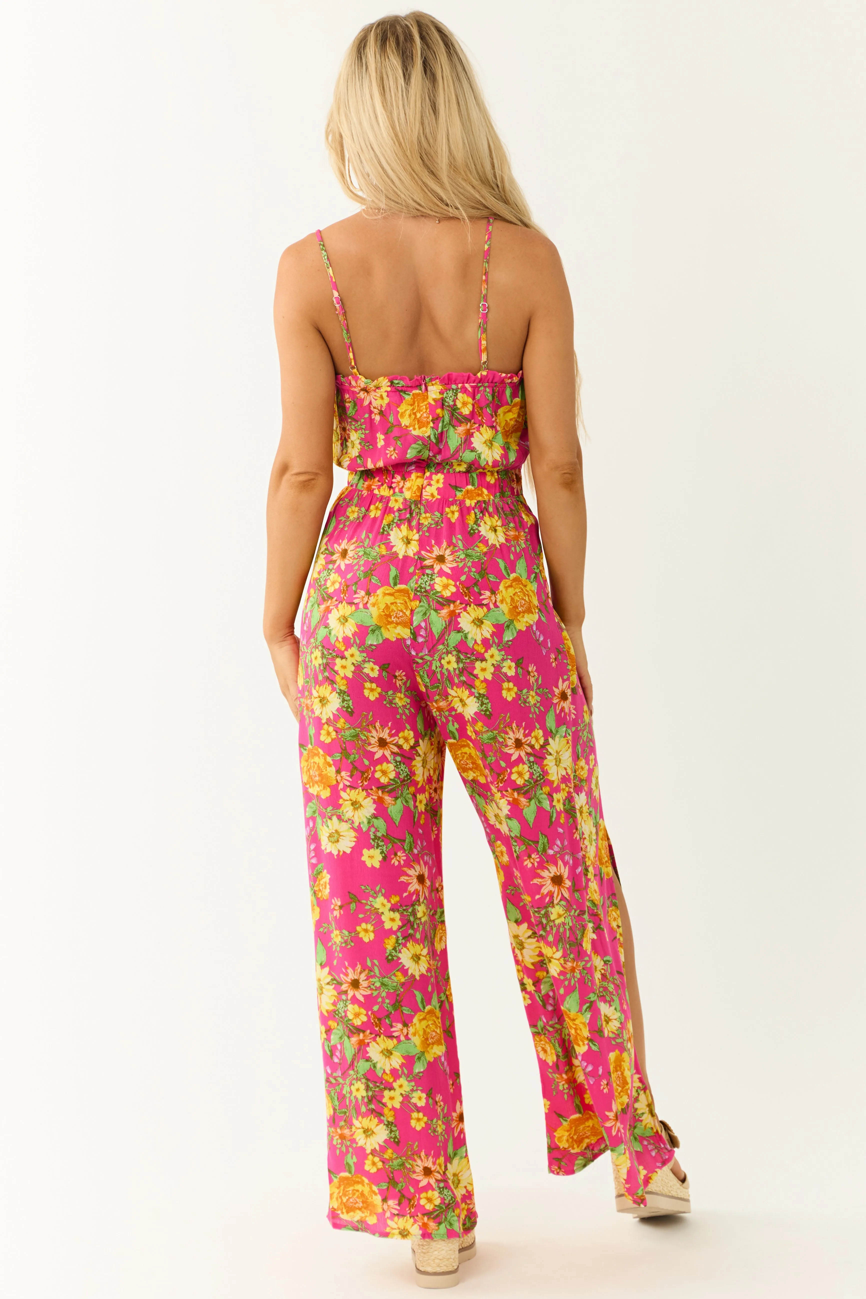 Hot Pink Floral Print Sleeveless Palazzo Jumpsuit sold by Lime Lush product image thumbnail 5