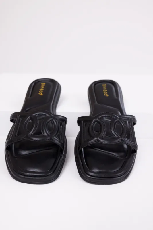 Black Open Square Toe Flat Sandals sold by Lime Lush