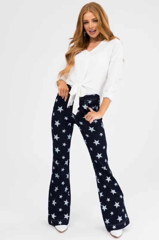 Judy Blue Dark Wash Star Print Flare Leg Jeans made by Judy Blue