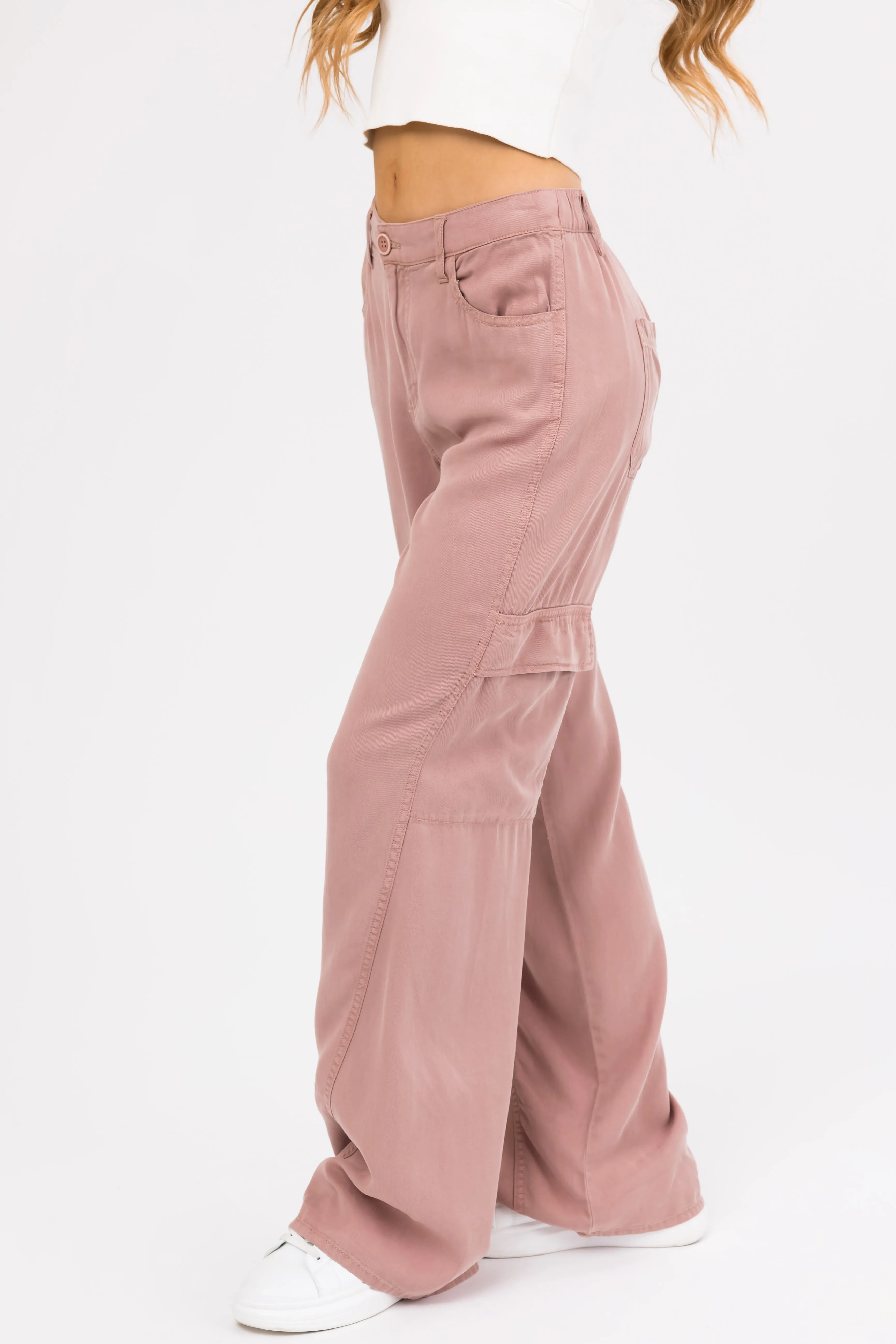 Risen Dusty Rose High Rise Tencel Cargo Pants sold by Lime Lush product image thumbnail 3