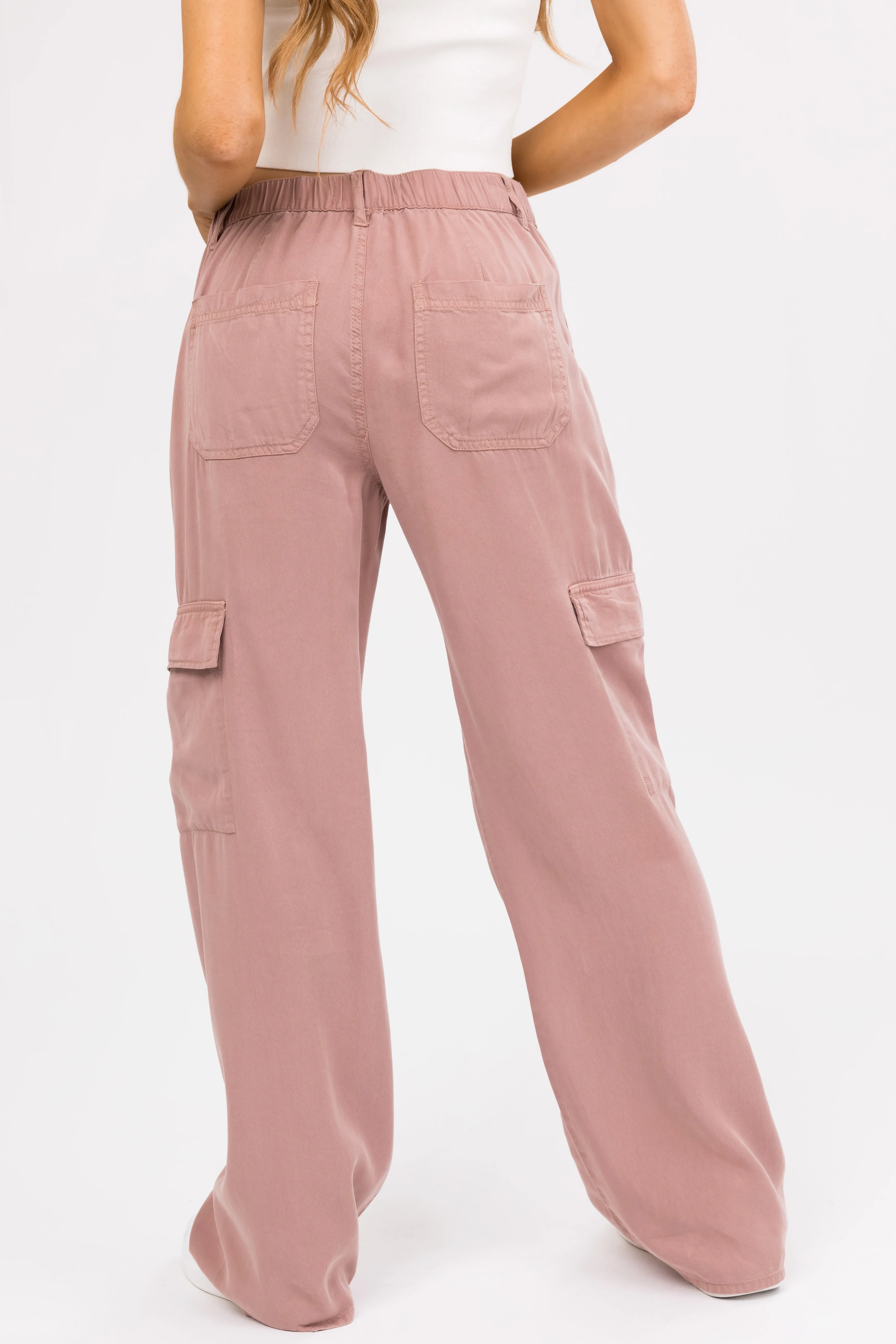 Risen Dusty Rose High Rise Tencel Cargo Pants sold by Lime Lush product image thumbnail 4