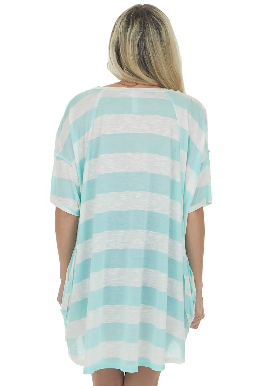 Mint and Ivory Striped Oversized Top with Pockets sold by Lime Lush product image thumbnail 5