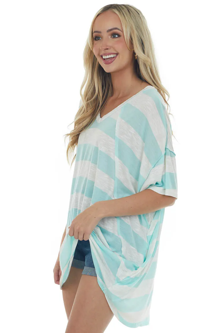 Mint and Ivory Striped Oversized Top with Pockets sold by Lime Lush product image thumbnail 4