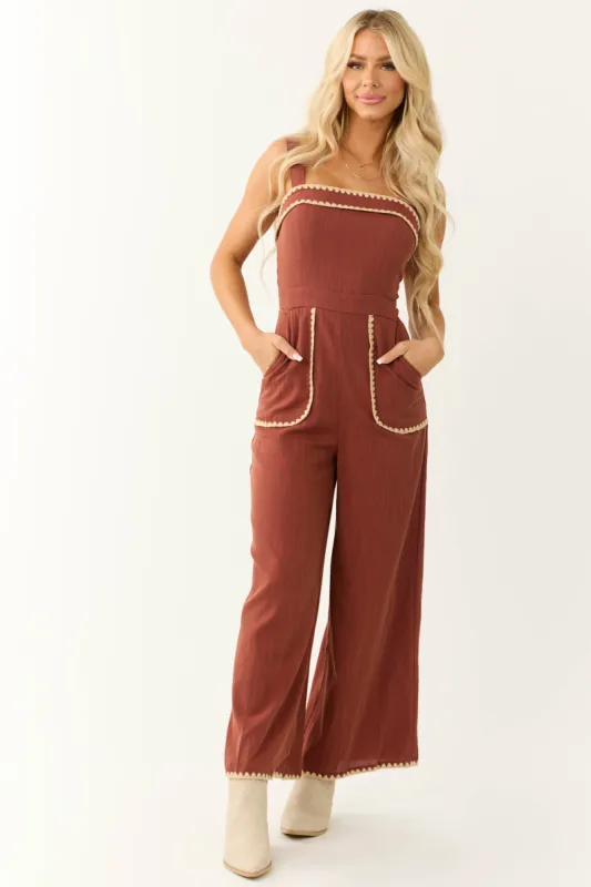Cinnamon Contrast Stitch Sleeveless Jumpsuit sold by Lime Lush