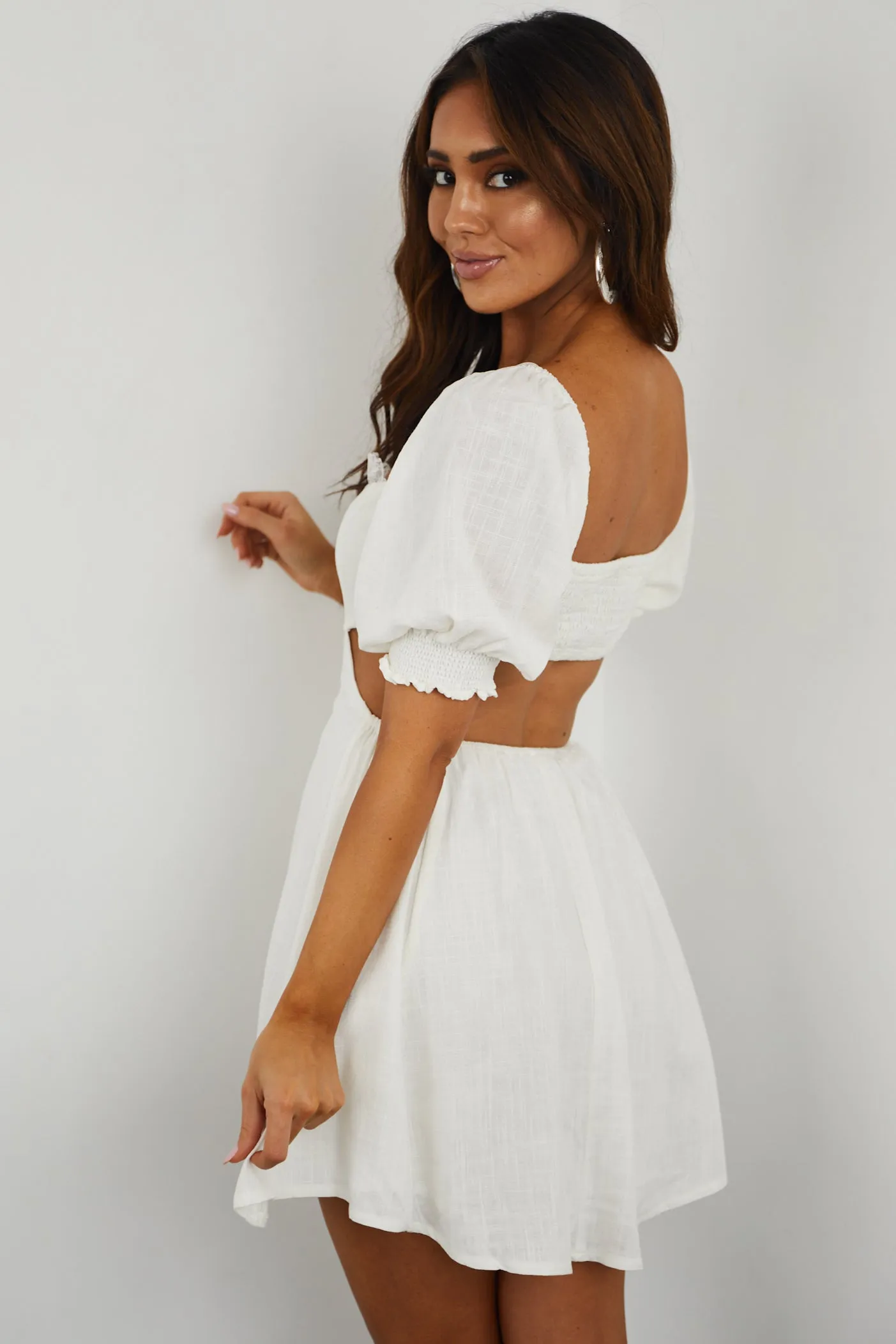 Off White Lace Detail Cut Out Back Mini Dress sold by Lime Lush product image thumbnail 5