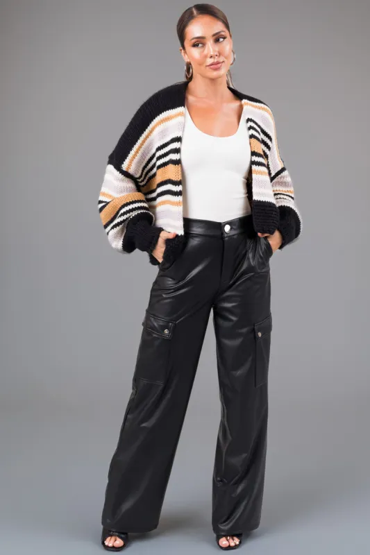 Black Faux Leather Straight Leg Cargo Pants sold by Lime Lush