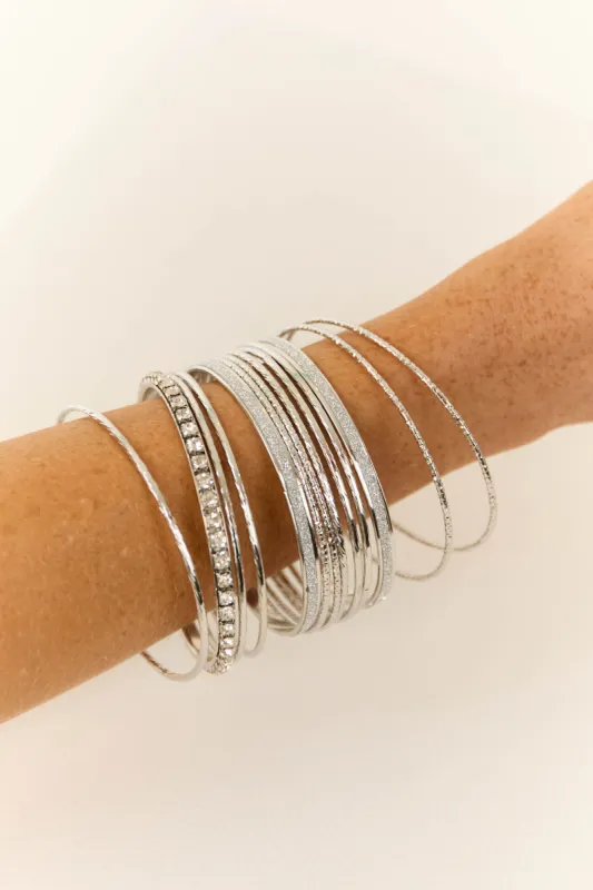 Silver Textured Metallic Bangle Bracelet Set sold by Lime Lush