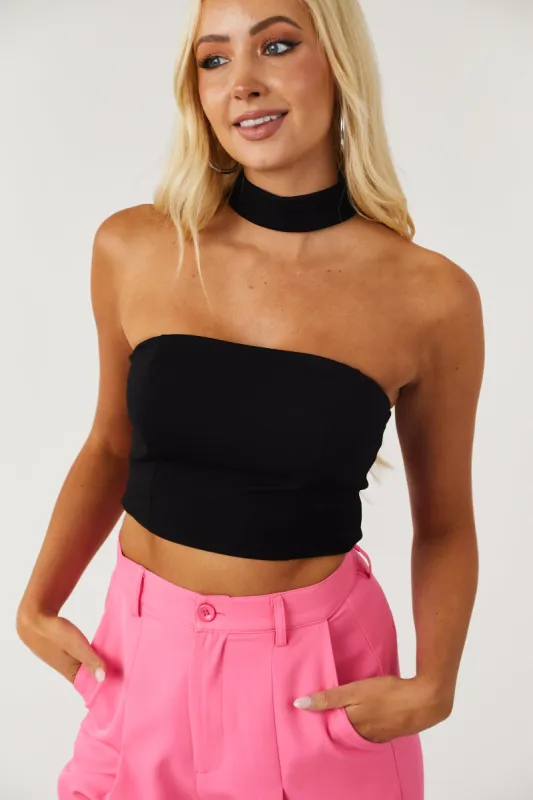 Black Racerback Mock Neck Strapless Crop Top sold by Lime Lush