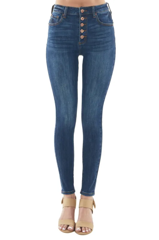 Special A Dark Wash High Rise Button Front Skinny Jeans sold by Lime Lush