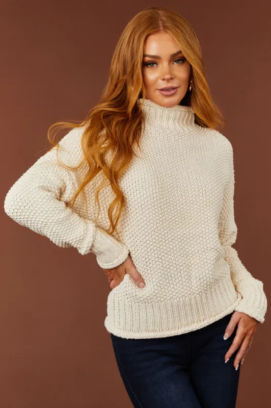 She+Sky Vanilla Mock Neck Rolled Hem Chunky Sweater sold by Lime Lush