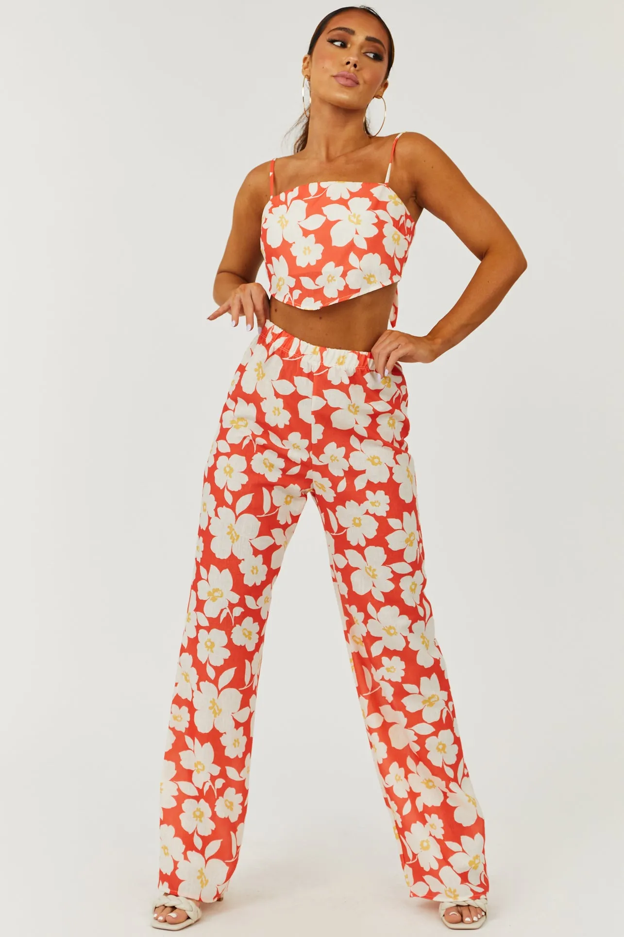 Fire Floral Print Crop Top and Pants Set sold by Lime Lush product image thumbnail 2